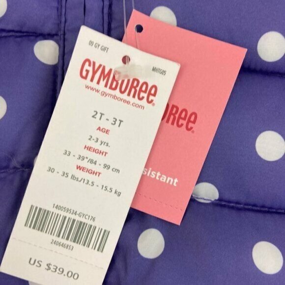 Gymboree Girls Size 2T Purple Polka Dot Hooded Puffer Vest Fur Trim NWT - Picture 2 of 6